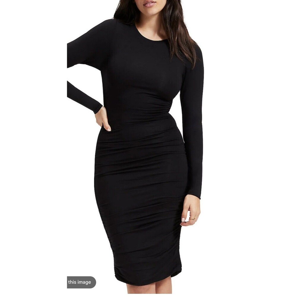 Good American Women Dress Size 7 black Jersey Slinky ruched *flaw see desc*